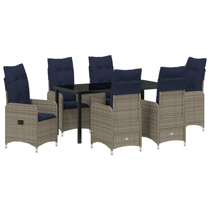 7 Delige Tuin Eetset Met Kussens Zwart Poly Rattan
