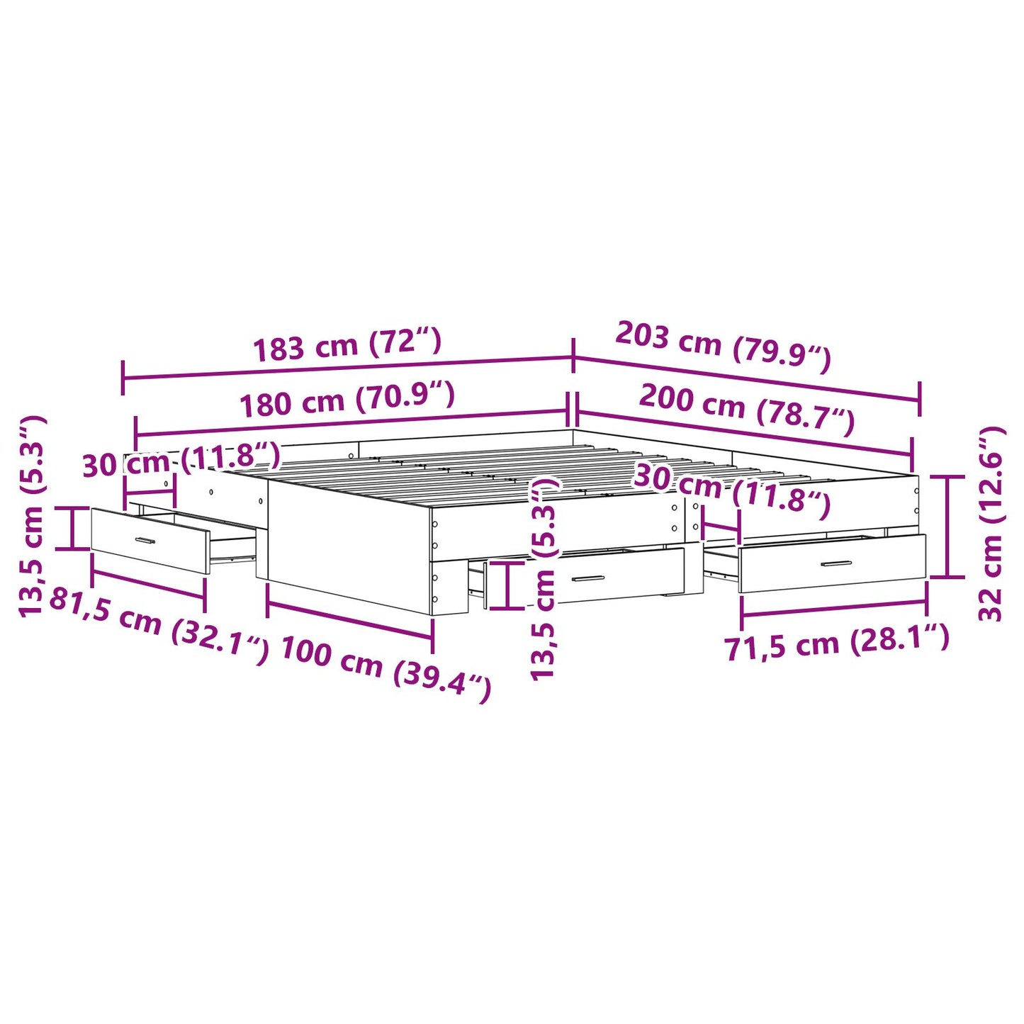 Bedframe Met Lades Oud Hout 180X200 Cm Engineered Hout Ambachtelijk Eiken