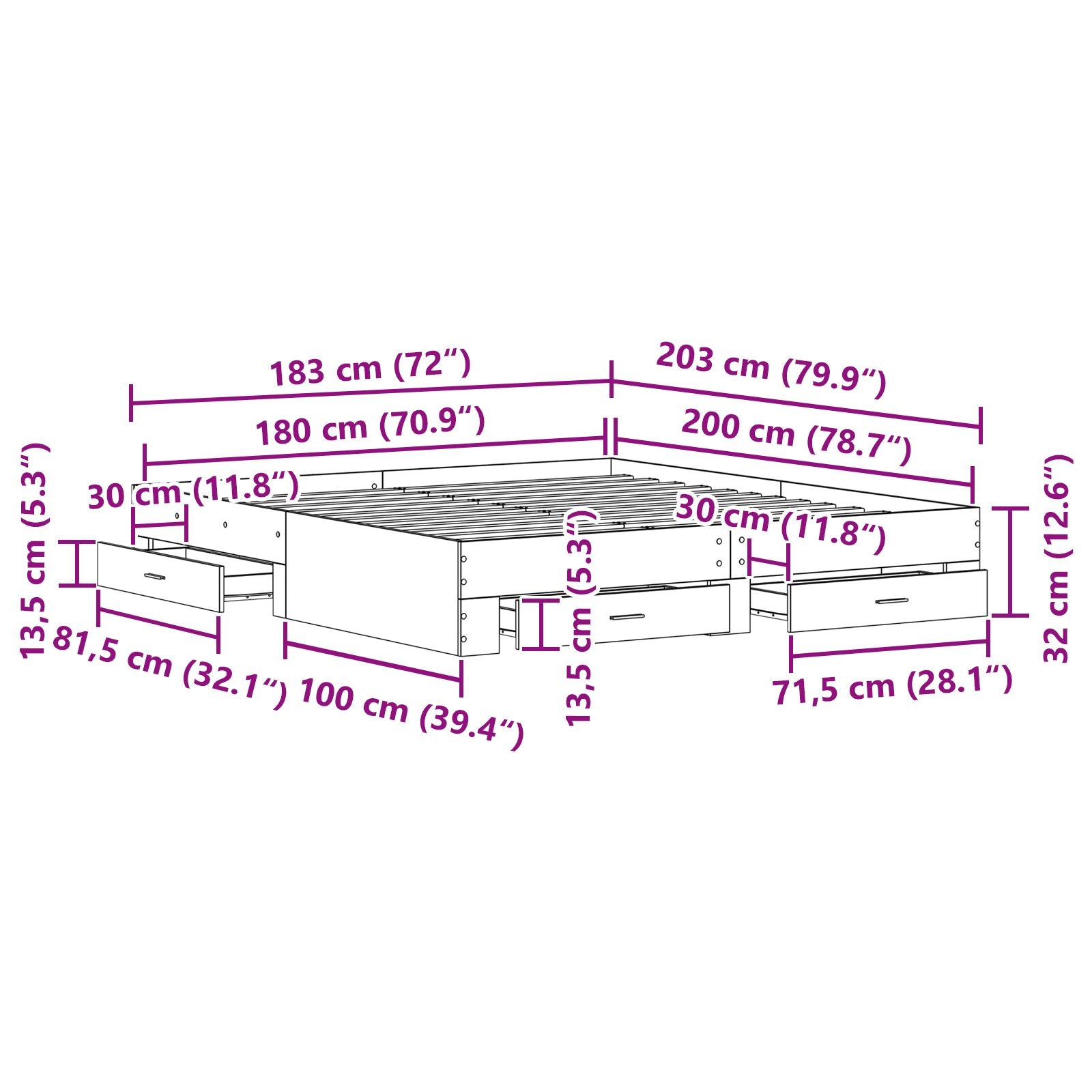 Bedframe Met Lades Oud Hout 180X200 Cm Engineered Hout Ambachtelijk Eiken