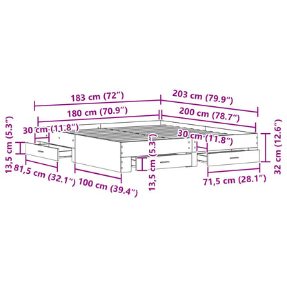 Bedframe Met Lades Oud Hout 180X200 Cm Engineered Hout Ambachtelijk Eiken