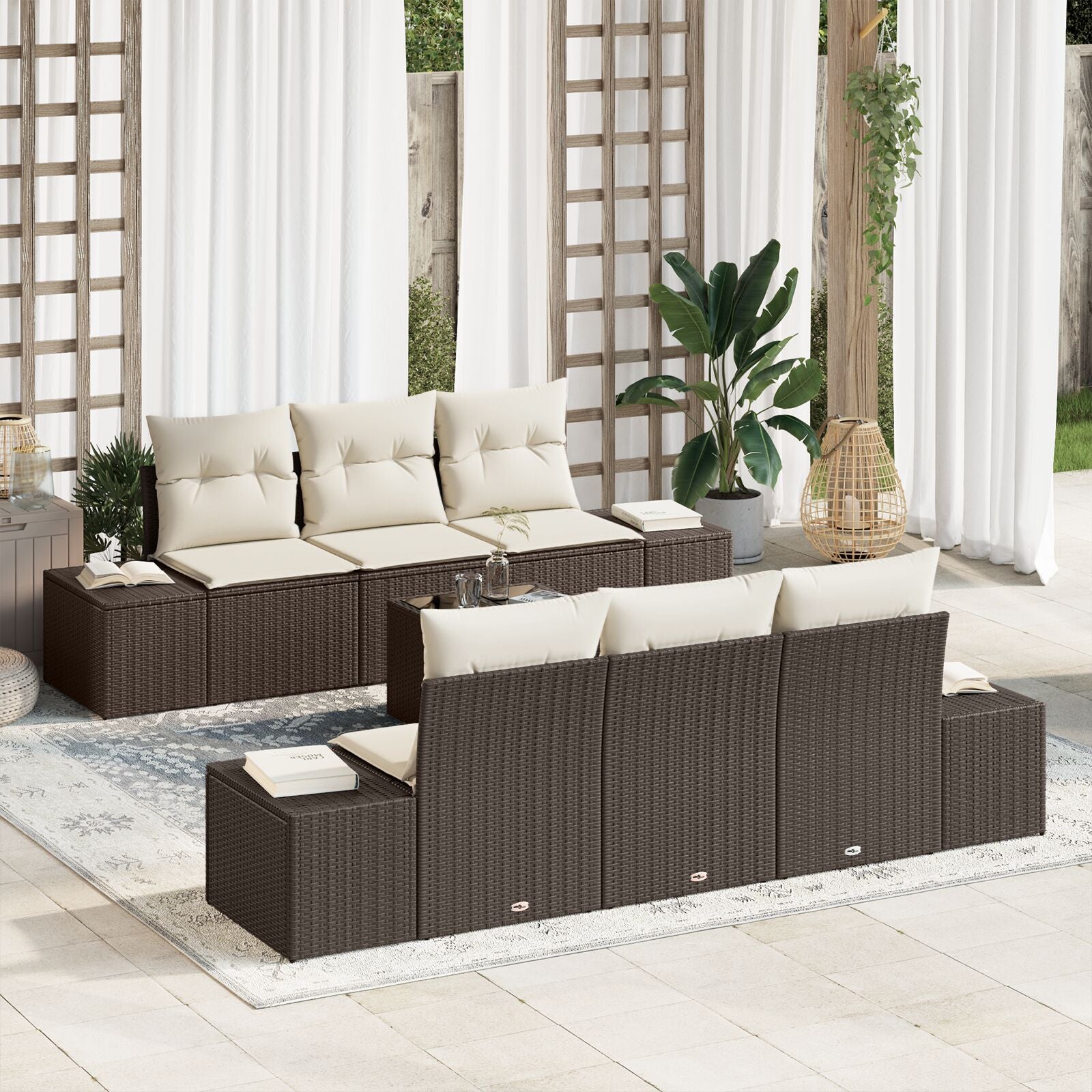 7-Delige Tuin Sofa Set Met Kussens Bruin Poly Rattan