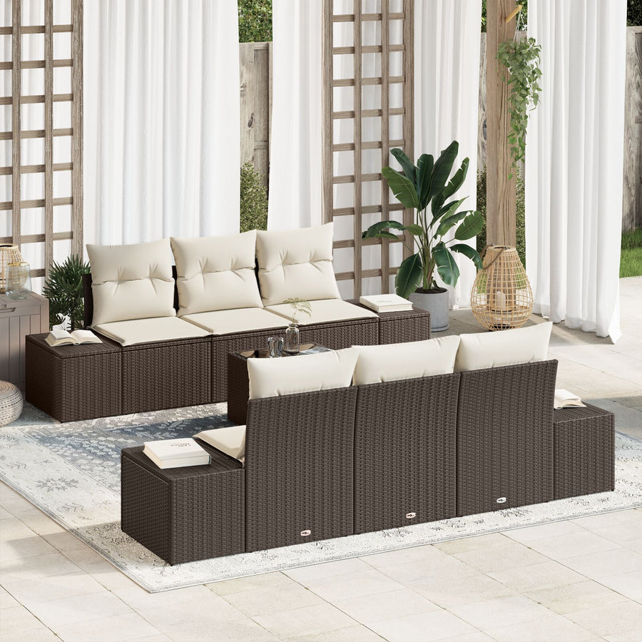 7-Delige Tuin Sofa Set Met Kussens Bruin Poly Rattan