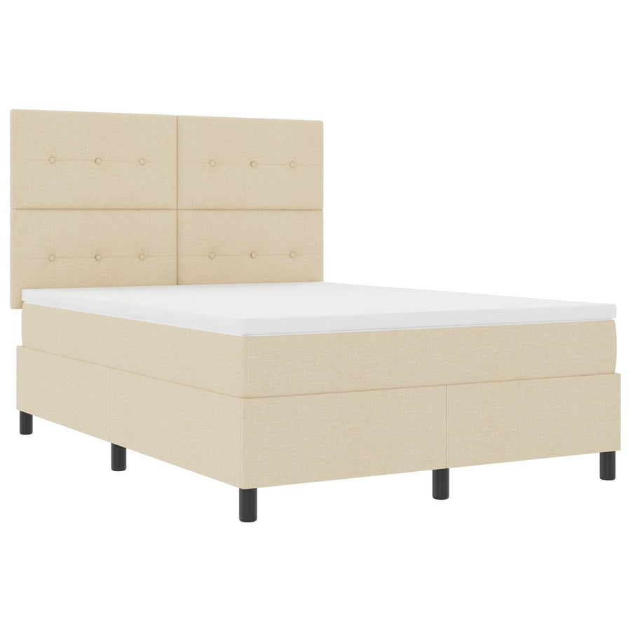 Boxspringbed Met Matras Stof Crème 140 x 190 cm Knop gestoffeerd