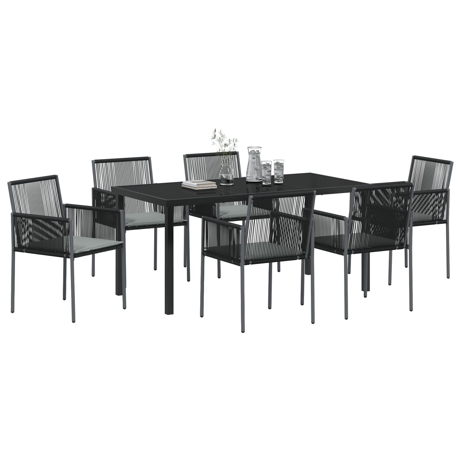 Set Van 4 Zwart, Lichtgrijs Pe Rattan, Schuim, Stof