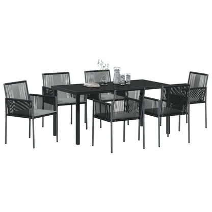 Set Van 4 Zwart, Lichtgrijs Pe Rattan, Schuim, Stof