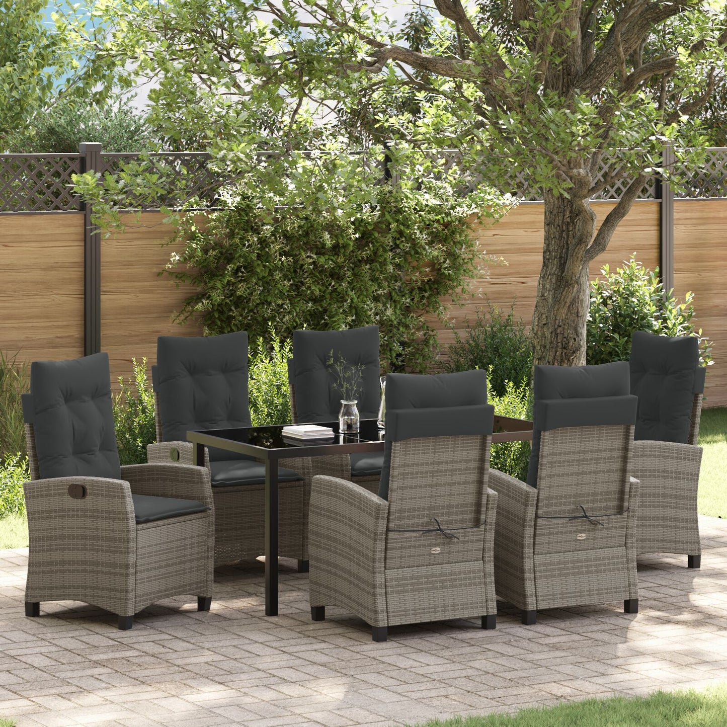 7-Delige Tuinset Met Kussens Grijs Poly Rattan