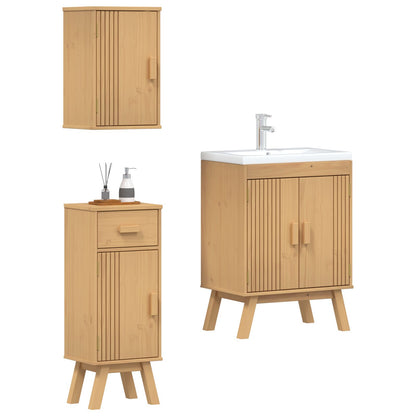 3-Delige Grenen Badkamer Meubelset Wasbak + kleine + gemiddelde kast
