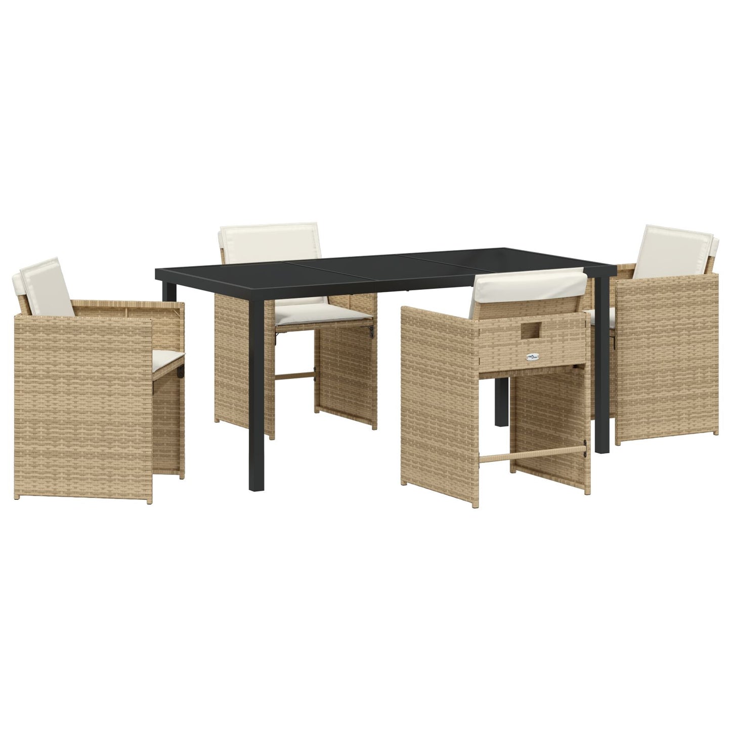 5-Delige Tuin Eetset Met Kussens - Beige Poly Rattan