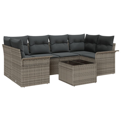 7-Delige Tuin Sofa Set Met Kussens Grijs Poly Rattan