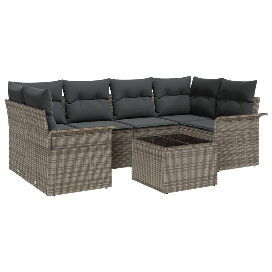 7-Delige Tuin Sofa Set Met Kussens Grijs Poly Rattan
