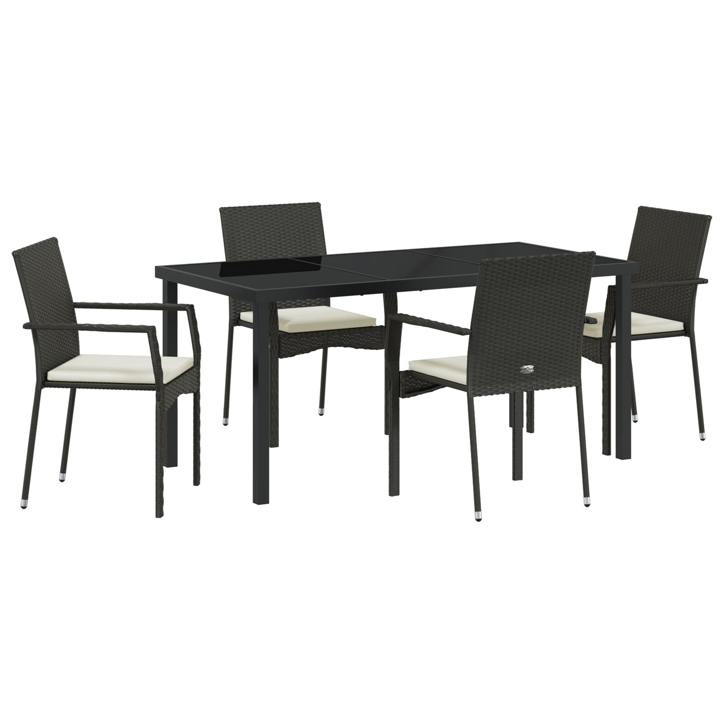 5-Delige Tuin Eetset Met Kussens Zwart Poly Rattan