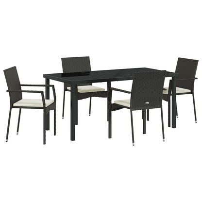 5-Delige Tuin Eetset Met Kussens Zwart Poly Rattan