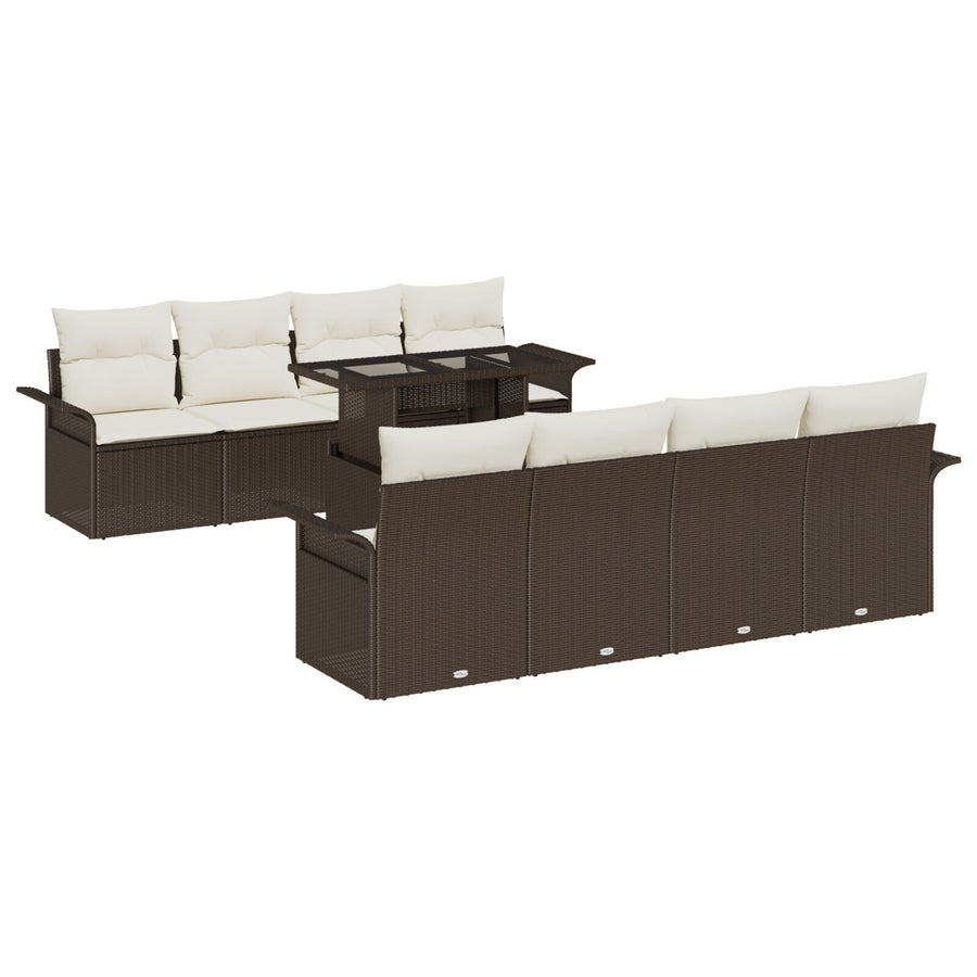 9 Delige Tuin Sofa Set Met Kussens Bruin Poly Rattan
