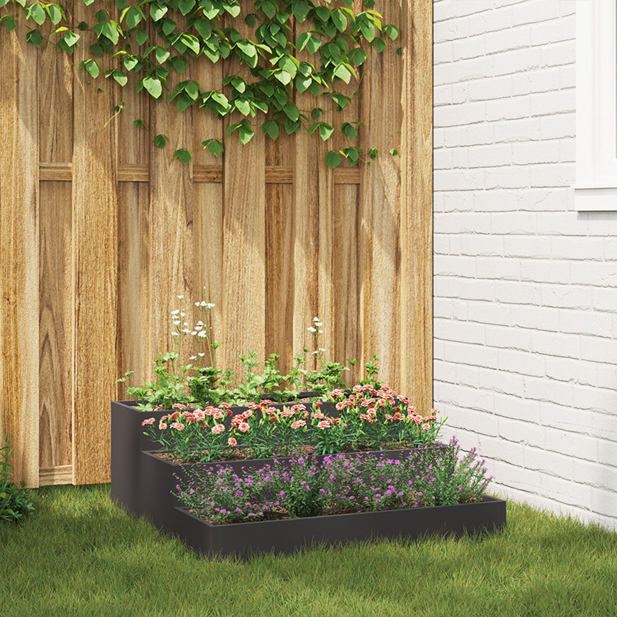 Tuinplanter 3-Laags Staal 90 x 90 x 35 cm Zwart