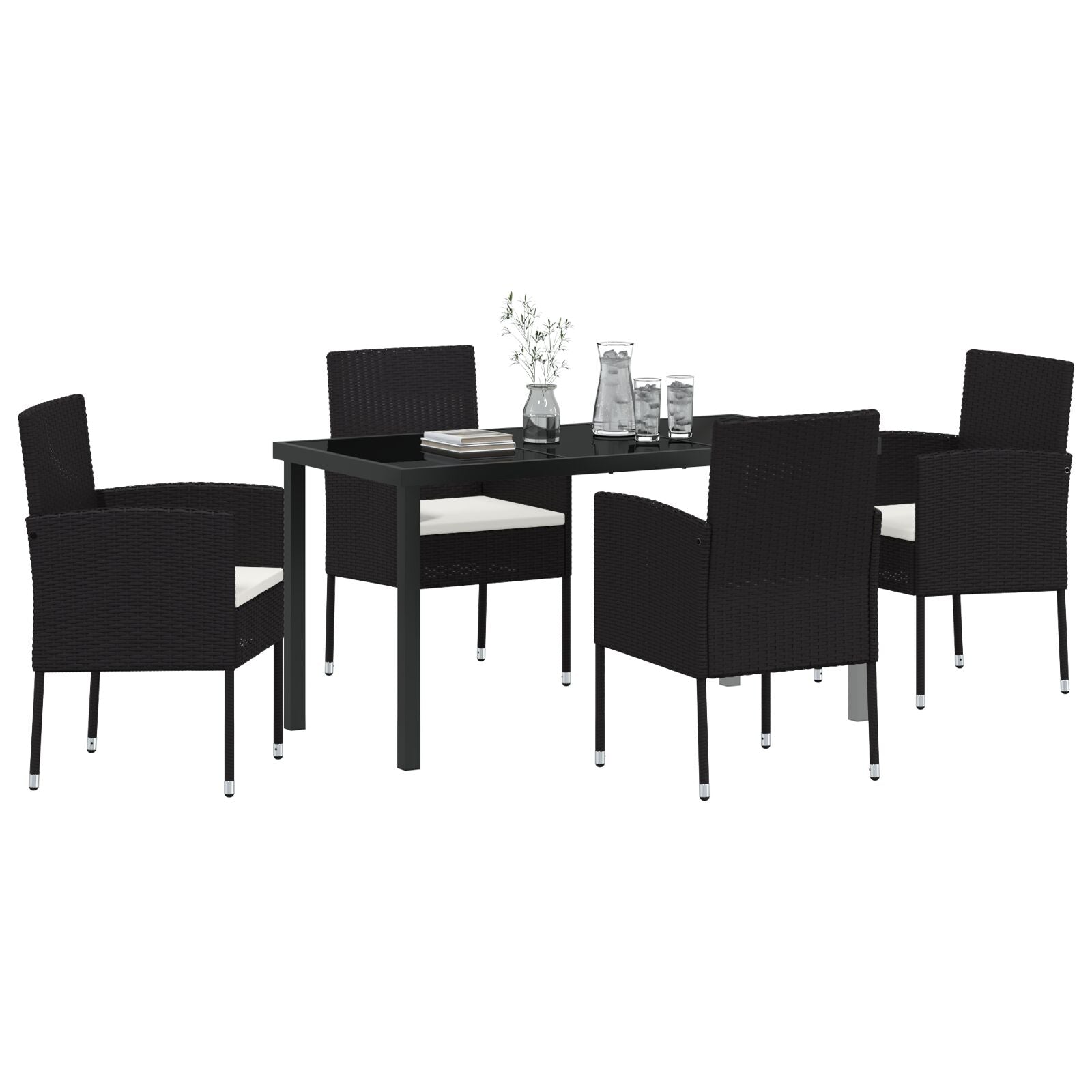 5-Delige Tuinset Met Kussens Zwart Poly Rattan