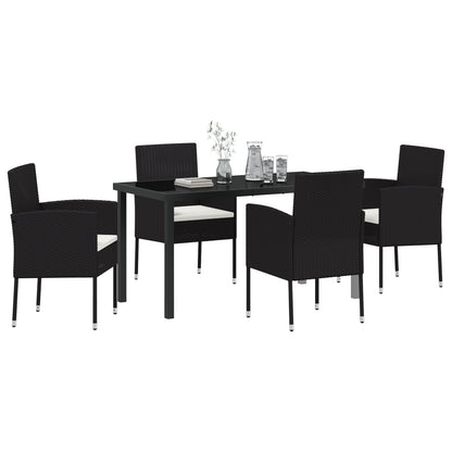5-Delige Tuinset Met Kussens Zwart Poly Rattan
