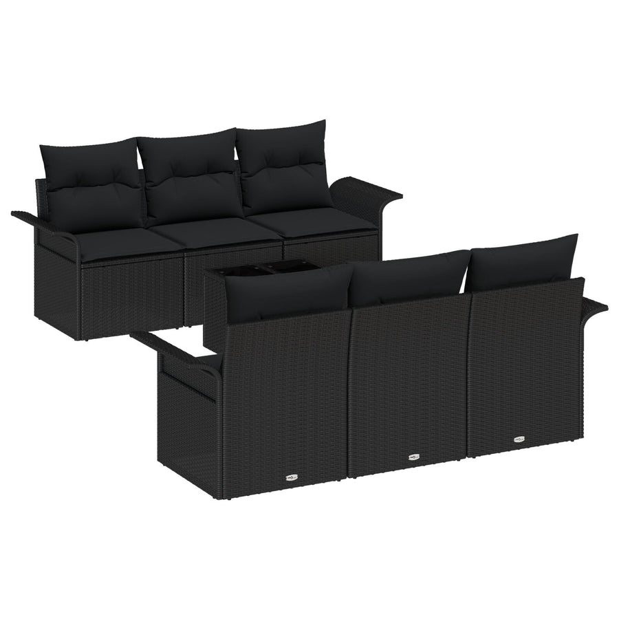 7-Delige Tuin Sofa Set Met Kussens Zwart Poly Rattan