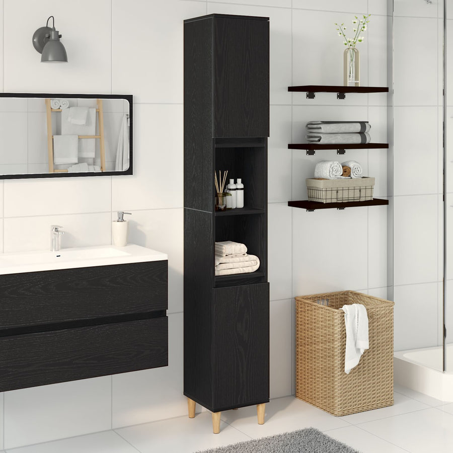 Badkamerkast Zwart Eiken 30X30X190 Cm Houtmateriaal