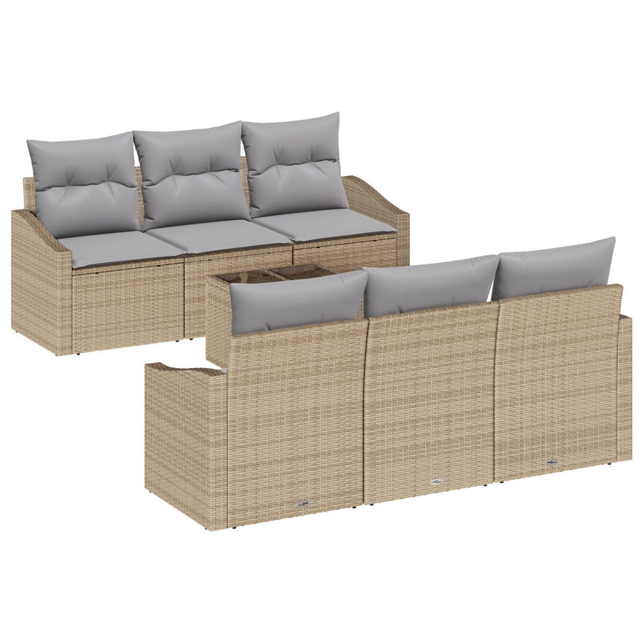 7-Delige Tuin Sofa Set Met Kussens Beige Poly Riet Gegalvaniseerd Staal