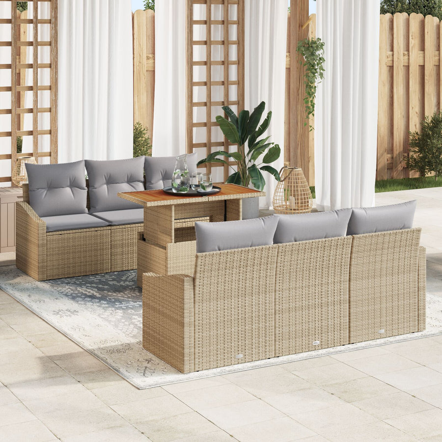 Set Van 5 Beige En Grijs Rattan En Polyester Medium