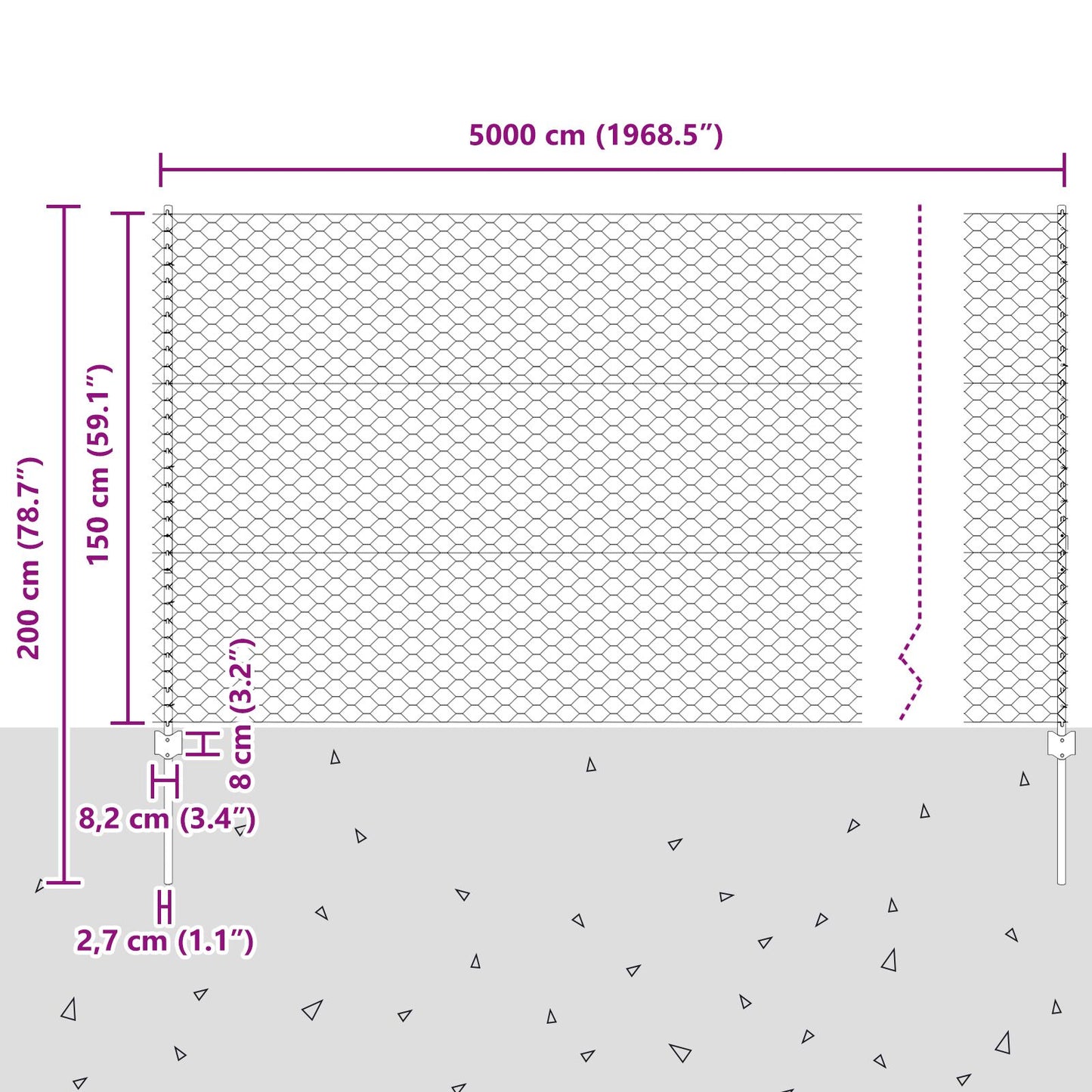 Hekpalen 22 Stuks U-Kanaal Grijs 150 Cm Staal,  Zeshoekig Hek Grijs 1.5X50 M Staal