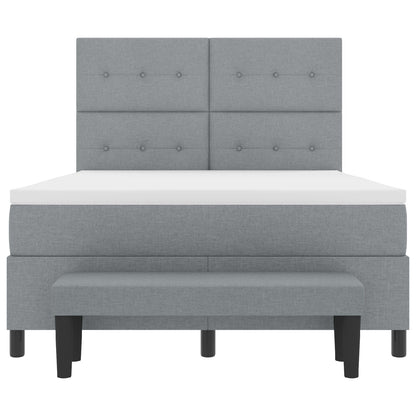 Boxspringbed Met Matras & Bank Stof Lichtgrijs 140 x 200 cm Met knopen