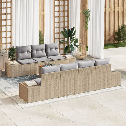 8-Delige Tuin Sofa Set Met Kussens Beige Poly Rattan Acacia