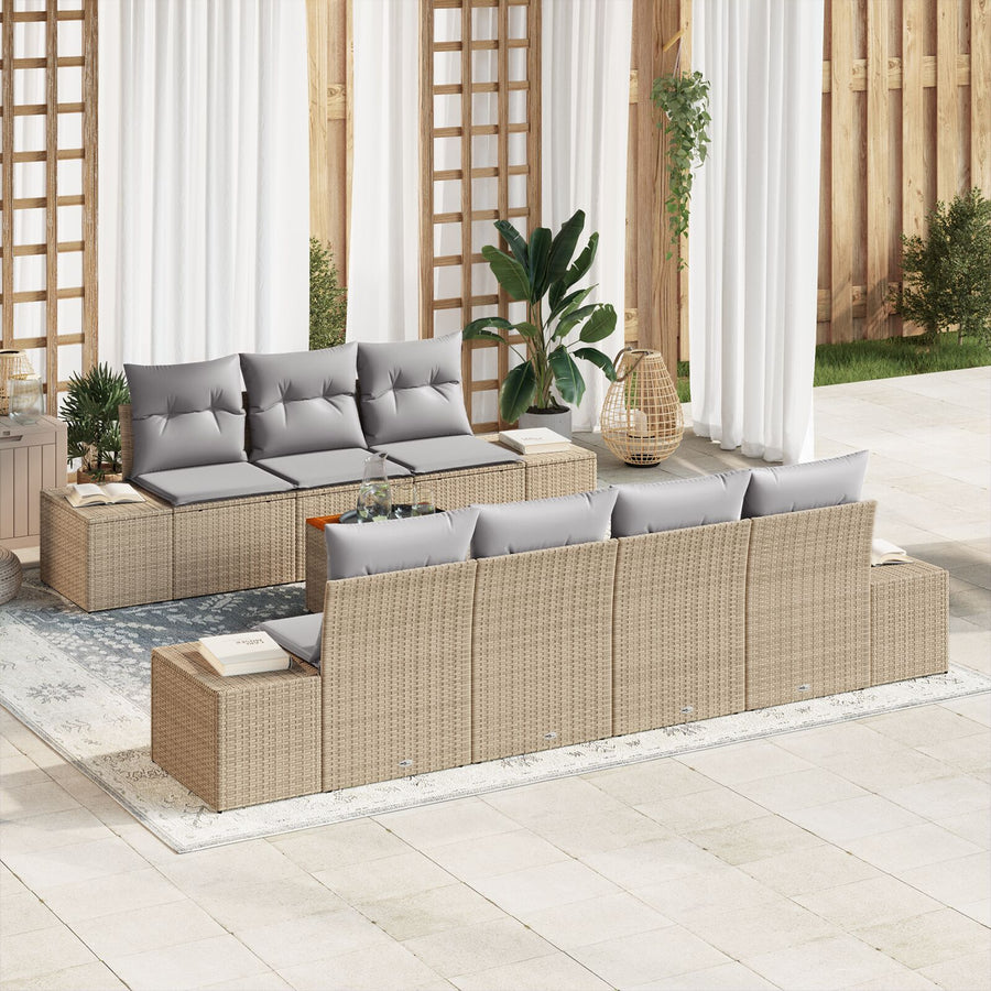 8-Delige Tuin Sofa Set Met Kussens Beige Poly Rattan Acacia