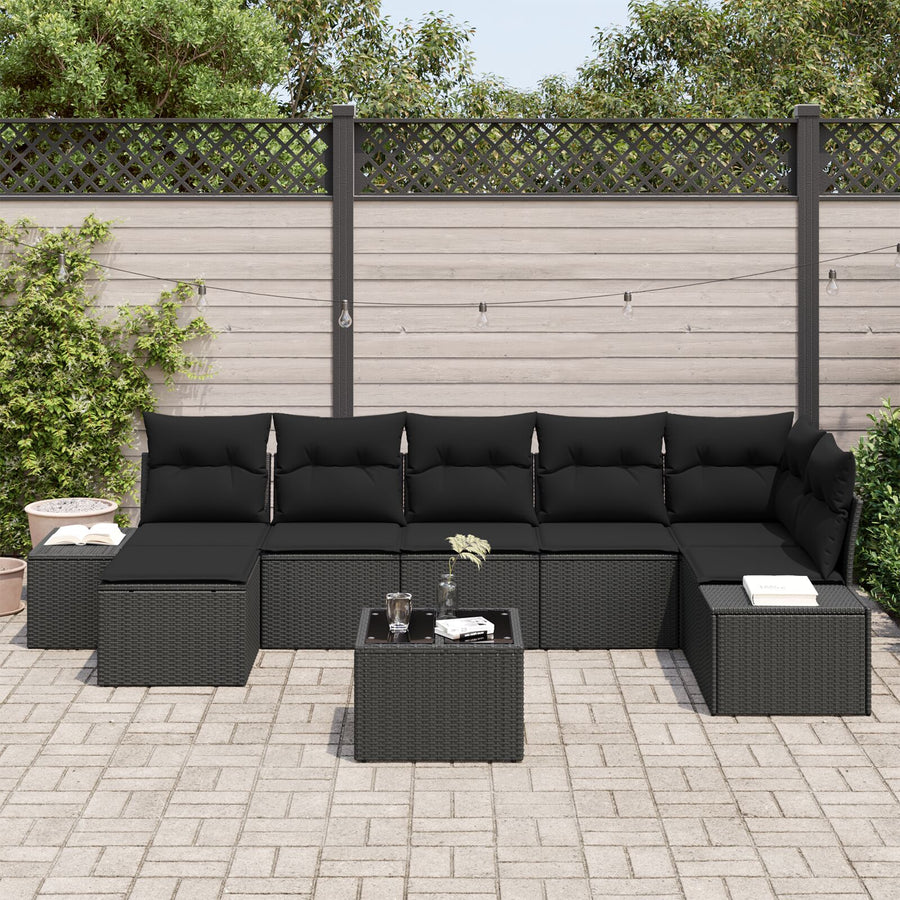Tuinbank Set Set Van 8 Zwart Rattan, Polyester, Staal