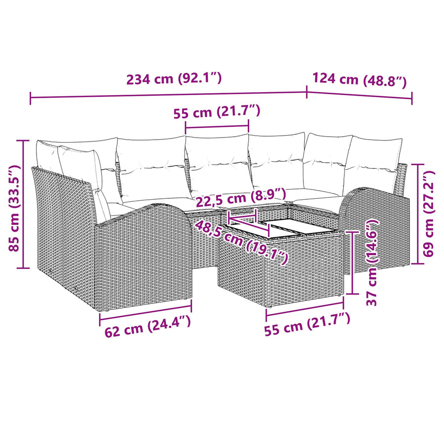 7-Persoons Tuin Sofa Set Met Kussens Zwart Poly Rattan