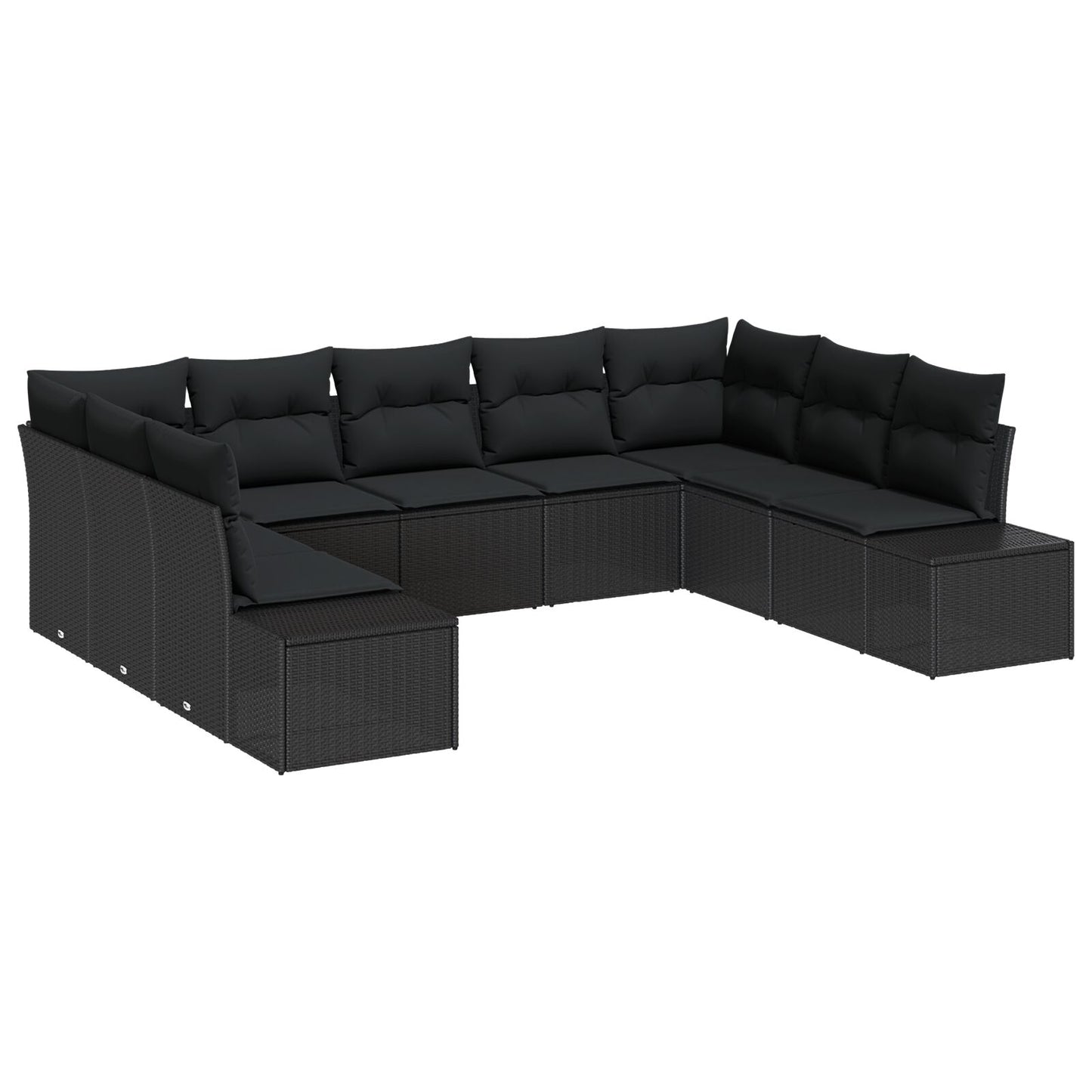 9-Delige Tuin Sofa Set Met Kussens Poly Rattan Zwart zonder tafel