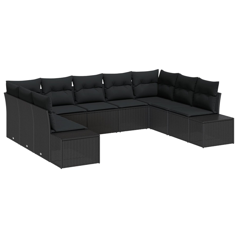 9-Delige Tuin Sofa Set Met Kussens Poly Rattan Zwart zonder tafel