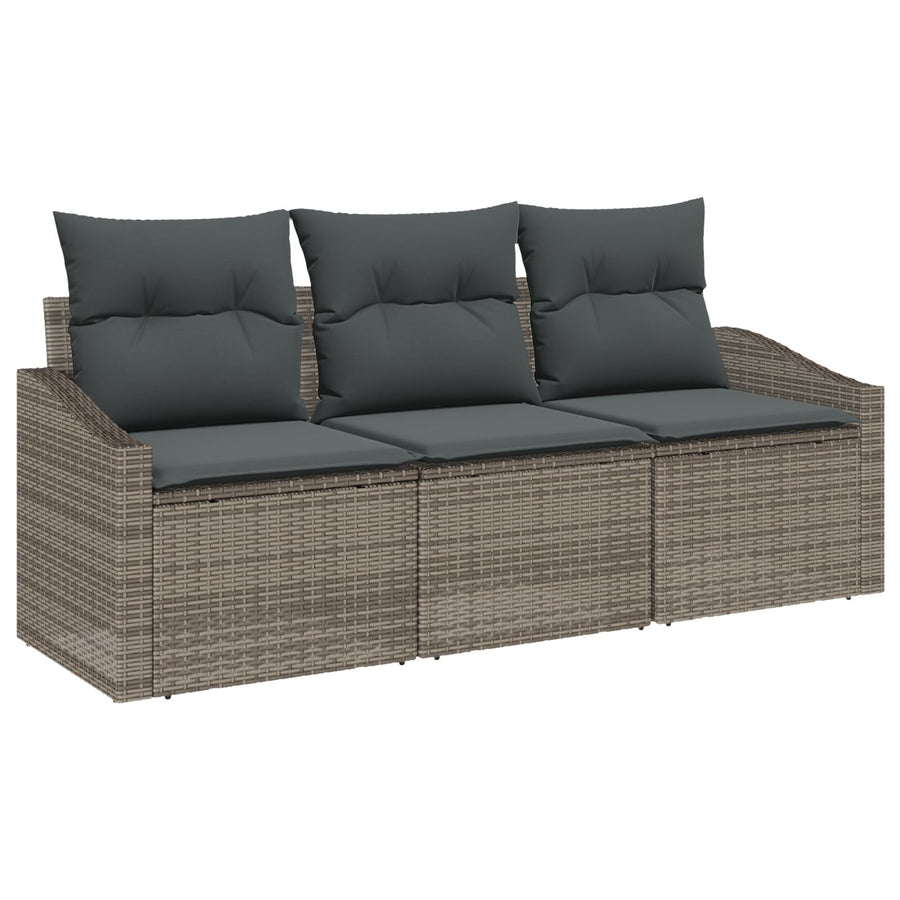 3-Delige Tuinbank Set Met Kussens Grijs Poly Rattan