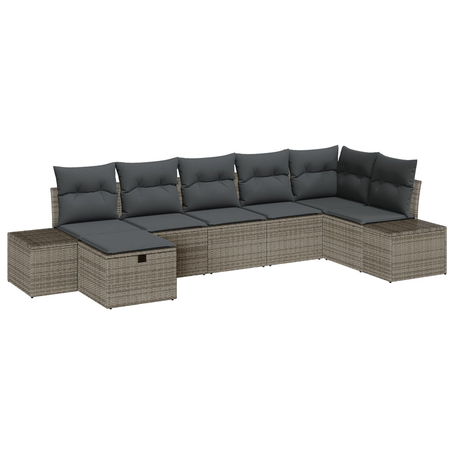 7-Delige Tuin Sofa Set Met Kussens Grijs Poly Rattan