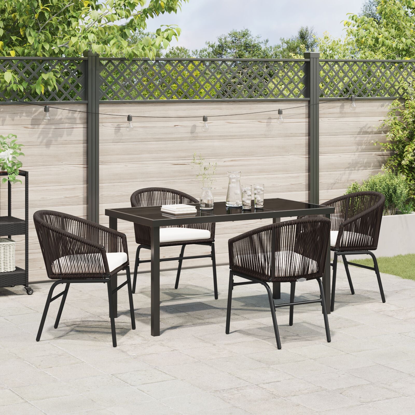 5-Delige Tuin Eetset Bruin Poly Rieten