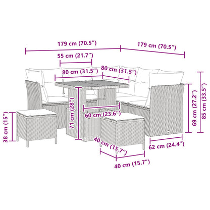 8 Stuks Tuin Sofa Set Met Kussens Zwart Poly Rattan Acacia, 3 Stuks Tuin Eettafel Set Met Kussens Zwart Poly Rattan Acacia Wit