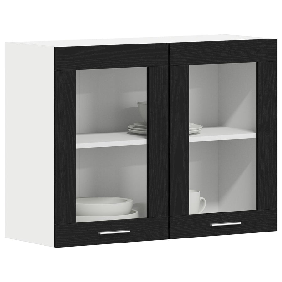 Zwarte Eiken Hangende Glazen Kast 80X31X60 Cm Gemaakt Van Bewerkt Hout