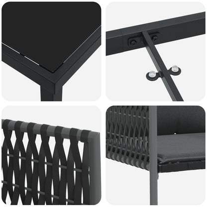 Set Van 4 Zwarte Stoelen, Donkergrijze Kussens