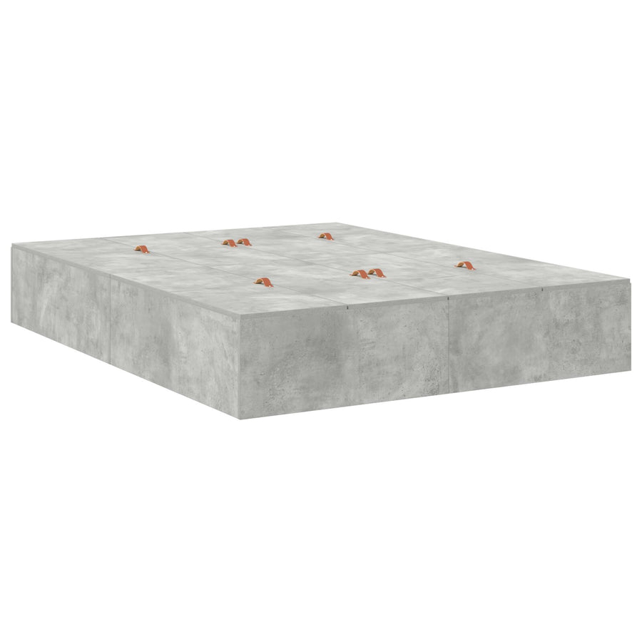 Opbergbedframe Beton Grijs Bewerkt Hout 140 X 190 Cm Artisanaal Eiken