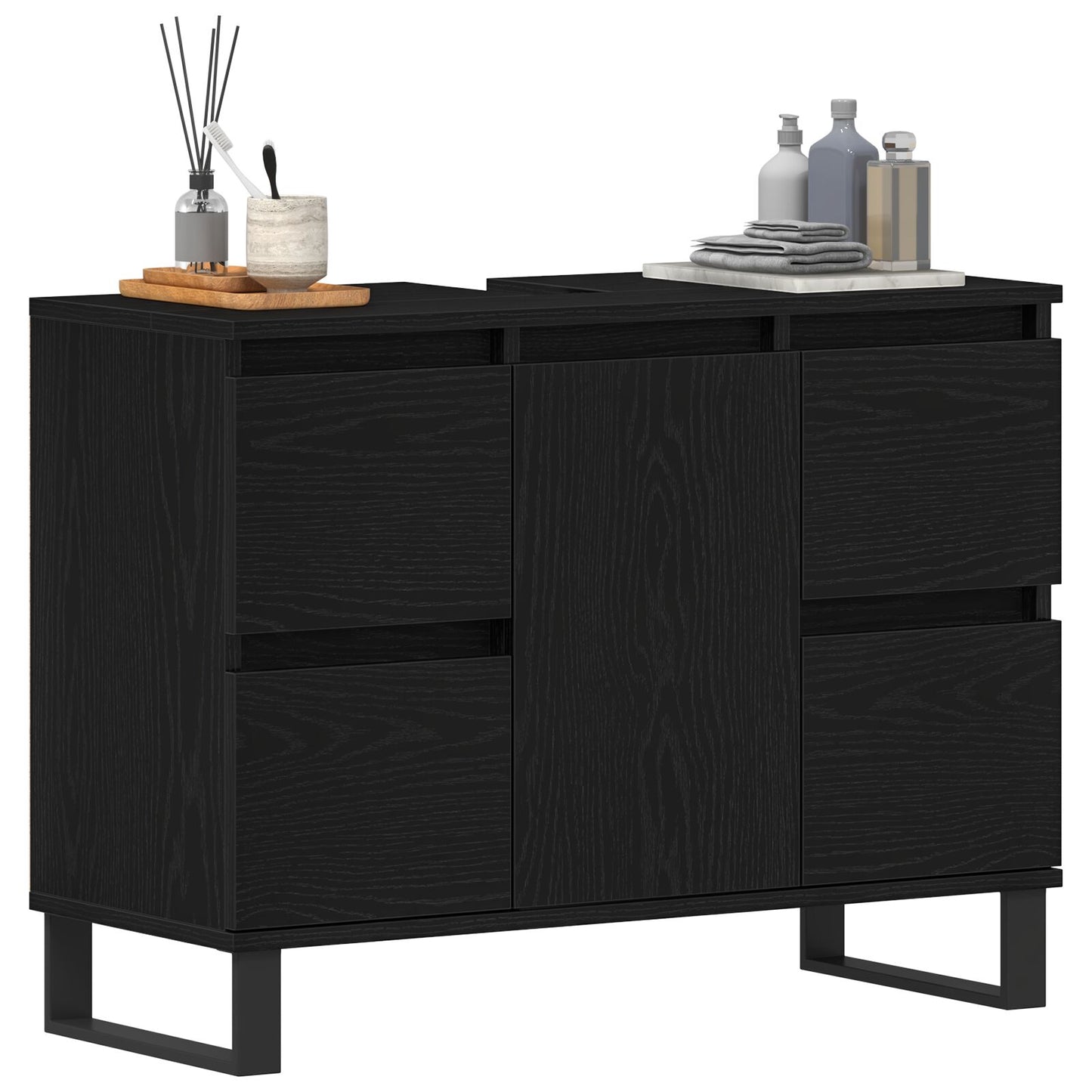 Badkamer Waskast Zwart Eiken 80X33X60 Cm Bewerkt Hout