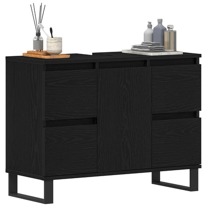 Badkamer Waskast Zwart Eiken 80X33X60 Cm Bewerkt Hout