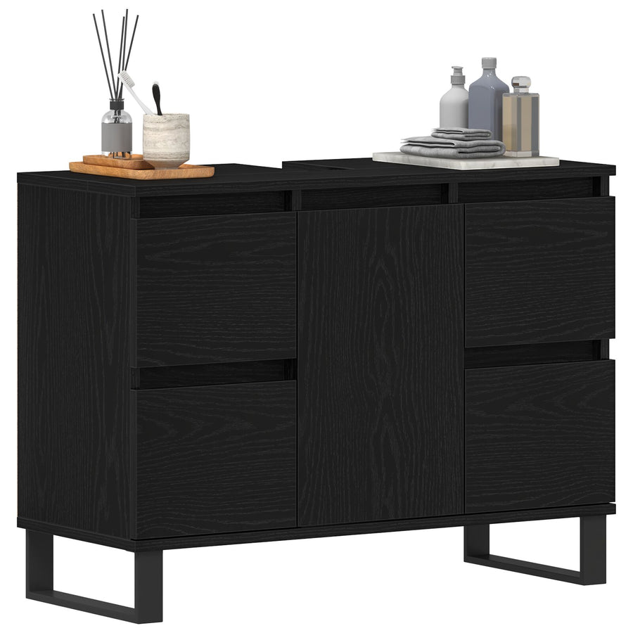 Badkamer Waskast Zwart Eiken 80X33X60 Cm Bewerkt Hout