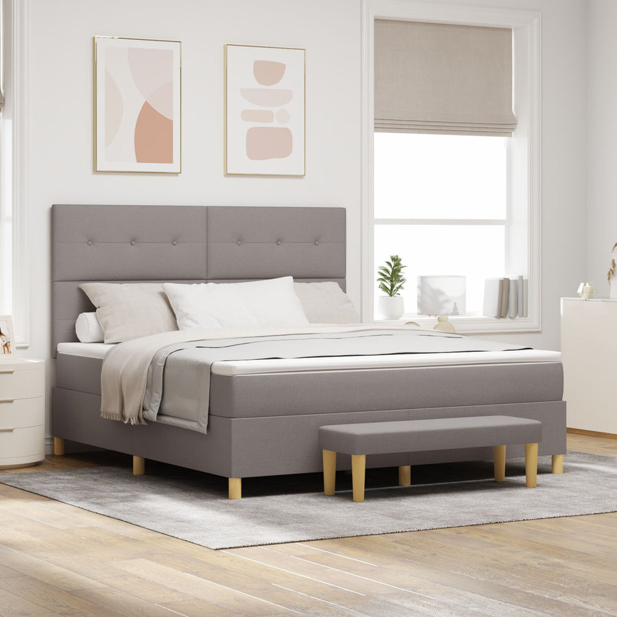 Boxspring Met Matras & Bank Stof Taupe 180 x 200 cm Knopgestikt