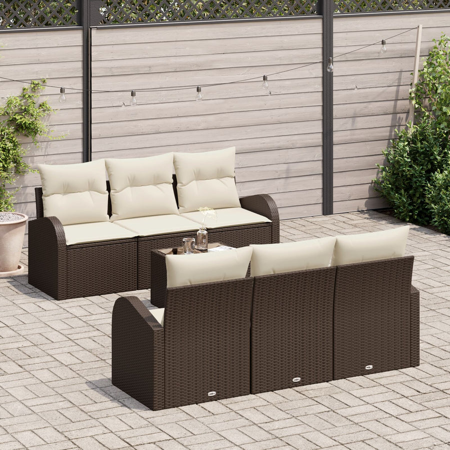 7-Delige Tuin Sofa Set Met Kussens Bruin Poly Rattan
