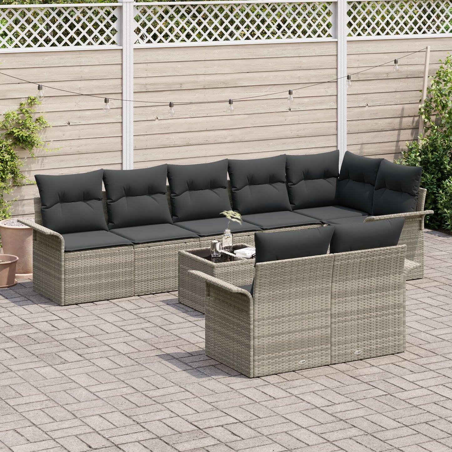 9-Delige Tuin Sofa Set Met Kussens Grijs Poly Rattan Licht grijs met tafel