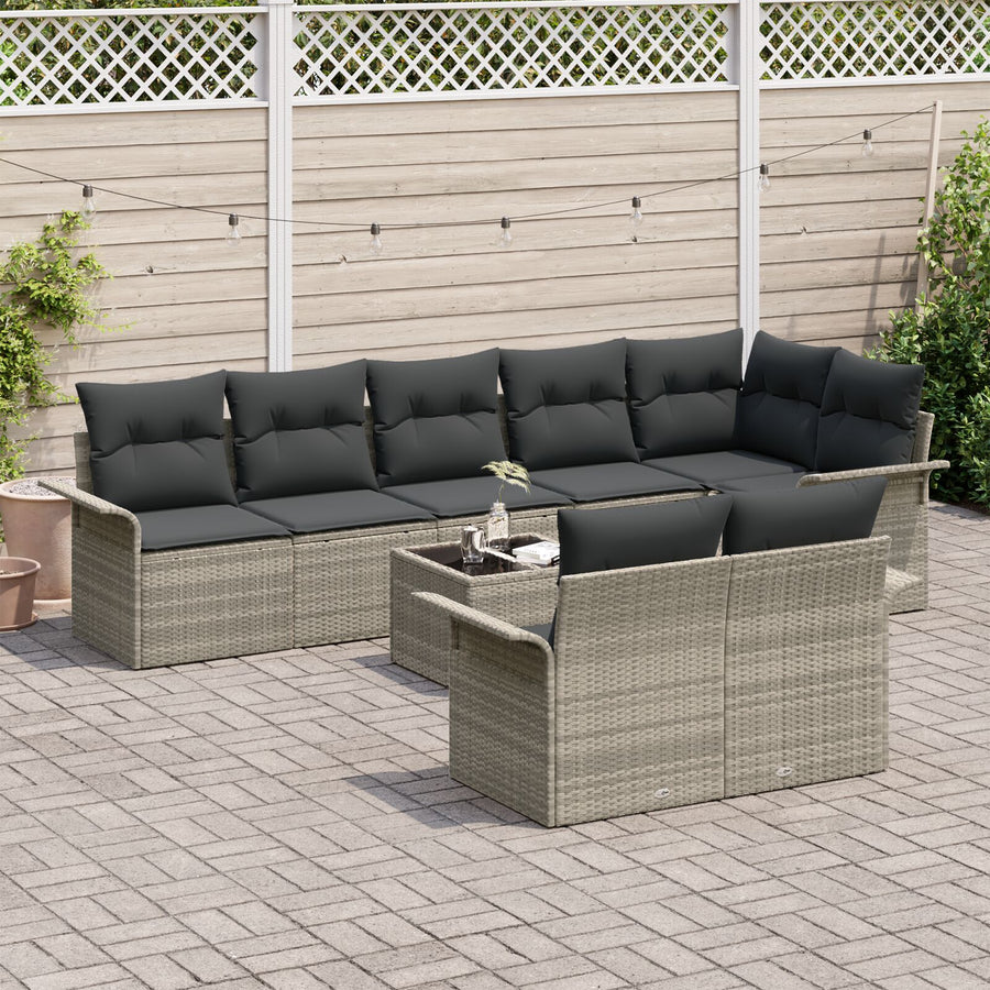 9-Delige Tuin Sofa Set Met Kussens Grijs Poly Rattan Licht grijs met tafel