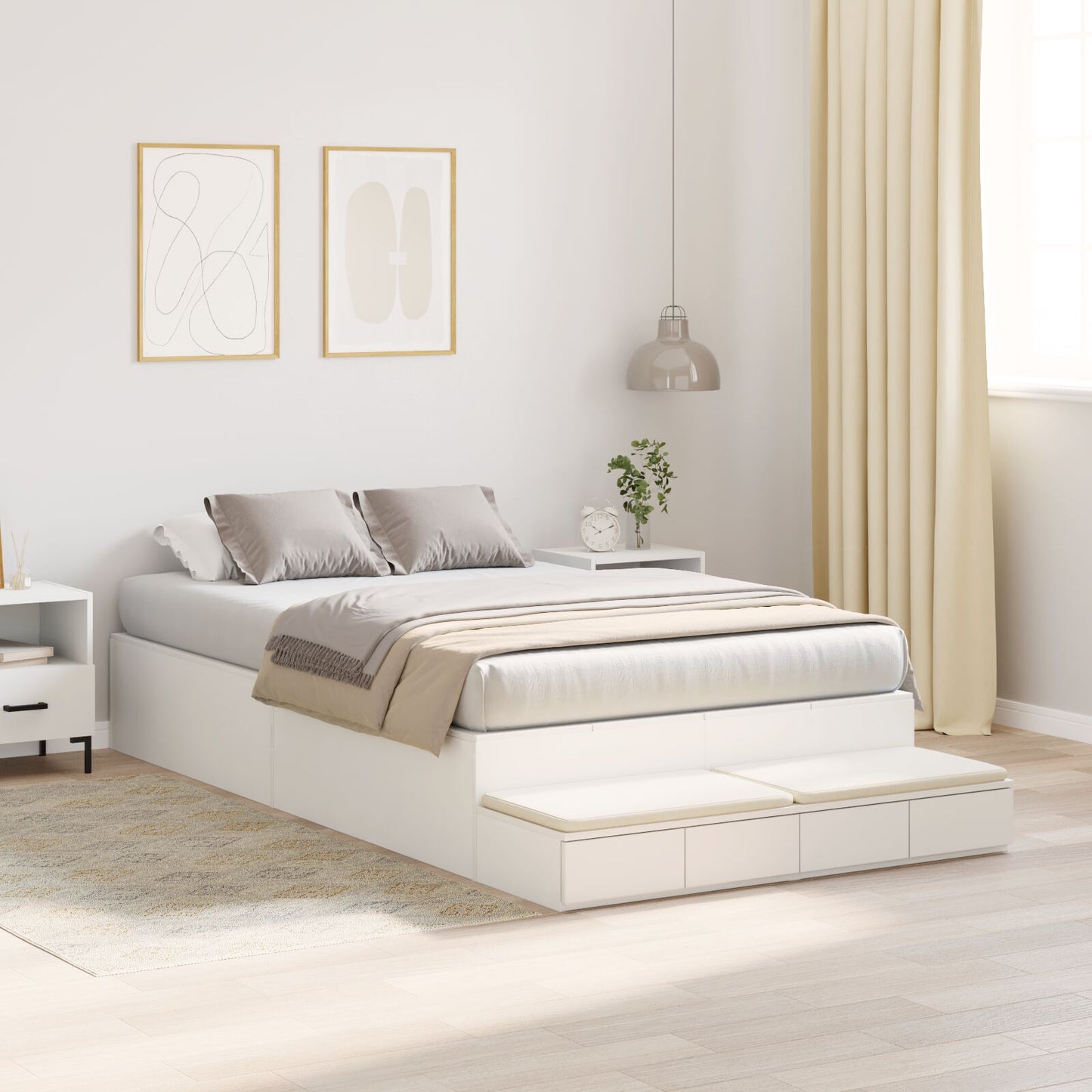 Opbergbedframe Wit Bewerkt Hout 120 X 190 Cm Opbergbedframe Artisanaal Eiken