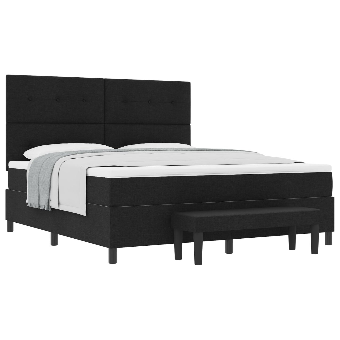 Boxspring Bed Met Matras & Bank Stof Zwart 180 x 200 cm Met knopen