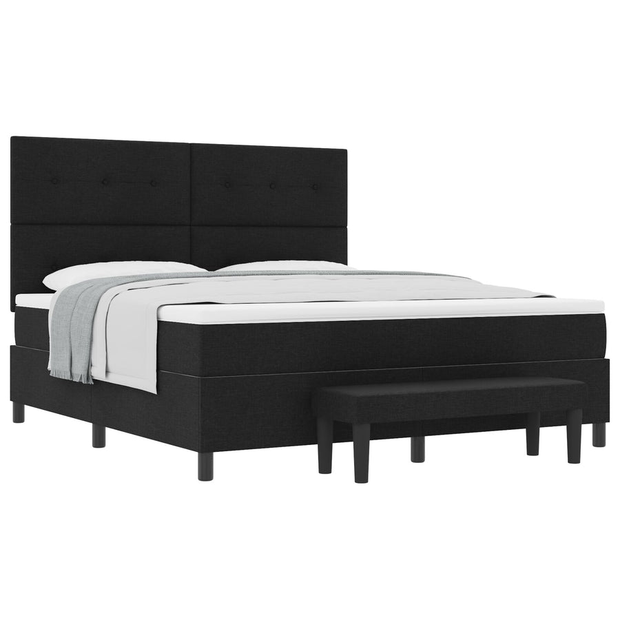 Boxspring Bed Met Matras & Bank Stof Zwart 180 x 200 cm Met knopen