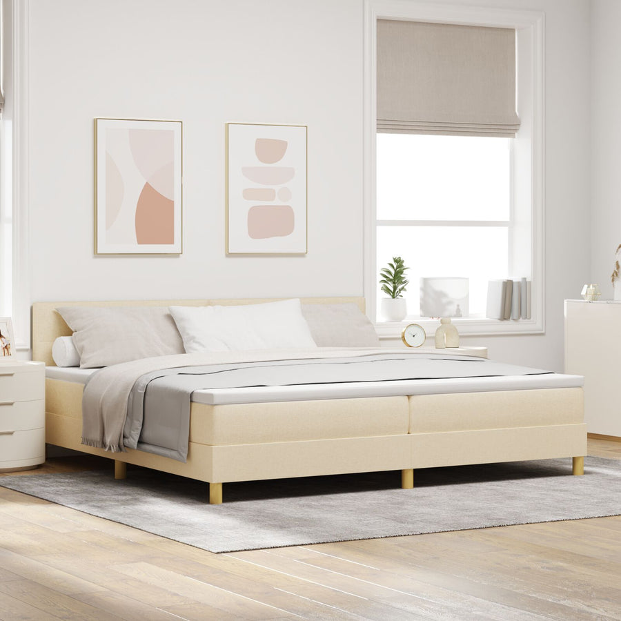 Boxspring Bed Met Matras Stof Crème 200 x 200 cm Knop gestoffeerd